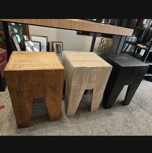 😎 Custom Rustic Set of 3 Home Furniture Decor Sturdy Stools Chair – Handcrafted Solid Wood India