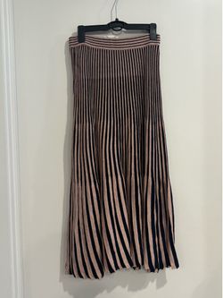 Shimmer Metallic Knit Pleated Midi Skirt | Rose Gold & Black | Size S