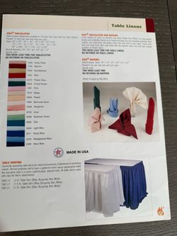 Milliken VISA Table Linens Product Catalog Page