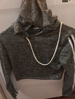 Fashion Nova Crop top Hoodie Grey - black and white strips - Size M
