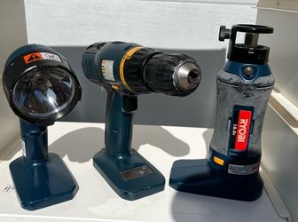 Versatile set of Ryobi 18V cordless tools.