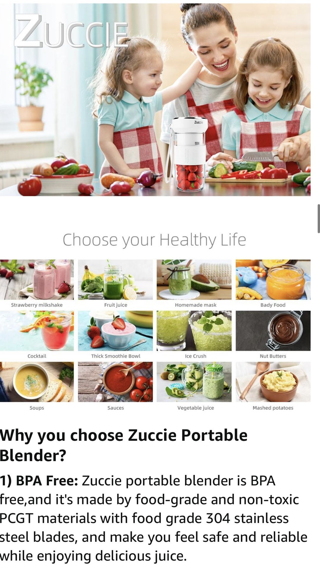 Zuccie Portable Blender,Personal Size Blender for Shakes and