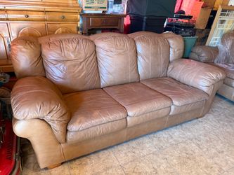 Leather Sofa, Oversized Armchair & Ottoman Set – Tan/Cognac