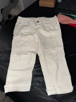 Vintage White Lace Denim Capri Pants
