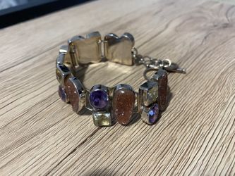Sterling Silver Bracelet, Citrine, Amethyst 