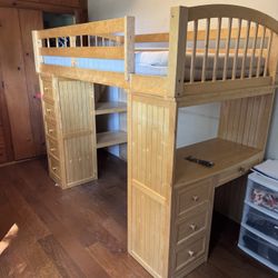 Twin bunk bed With Lower Desk + Storage
