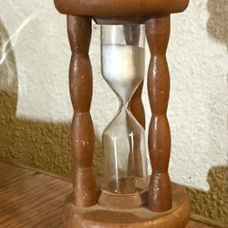 Vintage Wooden Hourglass Glass 3 Minute Egg Kitchen Timer White Sand 4" Works