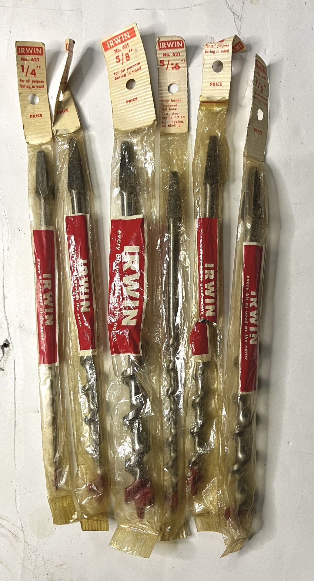 6 Vintage Irwin 62T Brace Auger Set- Never Used