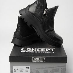 Concept Made in Italy Black Leather Lug Sole Ankle Boots – Size 40 (US 9.5–10)
