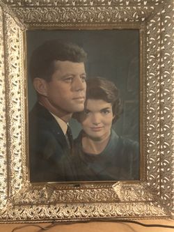 Vintage 1957 John F Kennedy And Wife Jacqueline Portrait Poster W/ Frame