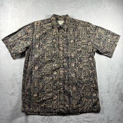 Vintage Cooke Street Hawaiian Shirt Men's M Black Tribal Button Up USA #10A