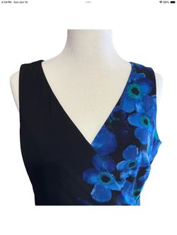 Lauren Ralph Lauren Sleeveless Ruched Dress Size 10 Blue Floral & Black Lined