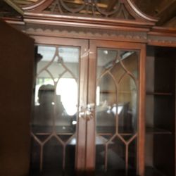 China cabinets (2) & Desks(2) One With Bookcase & Harp Design Table All Vintage And Beautiful
