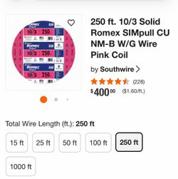 10/3 solid Romex 250 feet