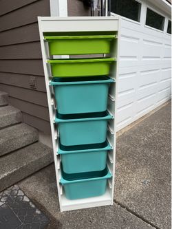 IKEA Trofast tall storage toy organizer with 5 storage bins