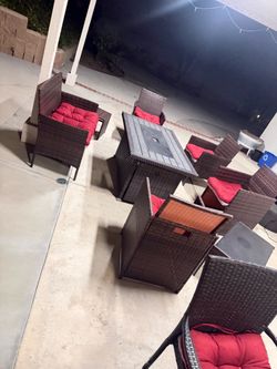 Outdoor Wicker Patio Furniture Set – Fire Pit Table, Chairs & Dining Set