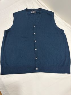 CHARLES TYRWHITT XXL Teal CARDIGAN Vest Merino Wool Ta515