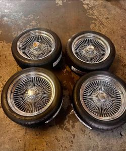 Set of 4 Chrome 17"   225/45, 100-Spoke Knock-Off Wire Wheels w/ New BFGoodrich