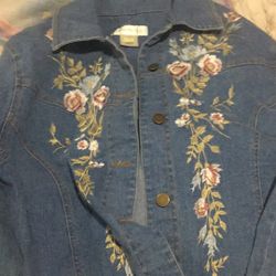 Stitch Flower Print Jean Jacket