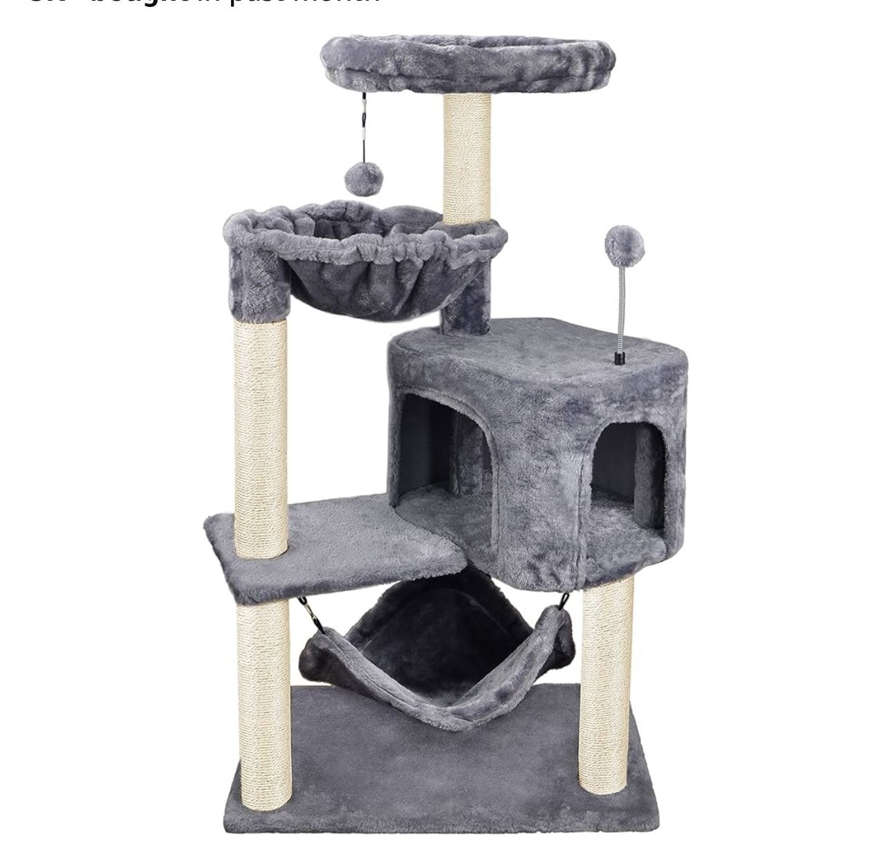 YUNIQUE Cat Tree with Cat Condo and Big Hammock, Grey
