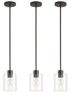 KLSS 3-Pack Oil Rubbed Bronze Pendant Lights Kitchen Island - Clear Glass