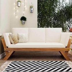 New Assembled Outdoor Patio Sofa Outdoor Adjustable Acacia Wooden Daybed Chaise Lounge