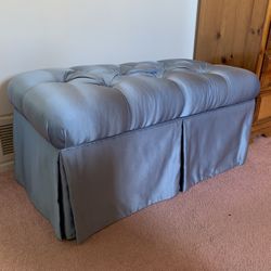 Light Blue Satin Tufted Storage ottoman 