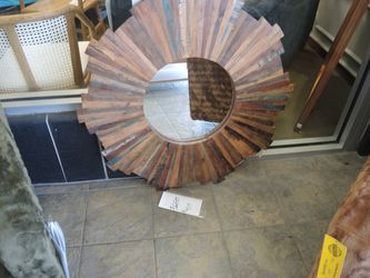 India Resources Mirror - Multicolor Reclaimed Wood (Rust, Teal, Natural)
