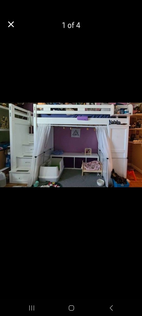 White, Wooden LOFT Twin & added Full with Storage Drawers Combo (RTG Kids) Ivy League