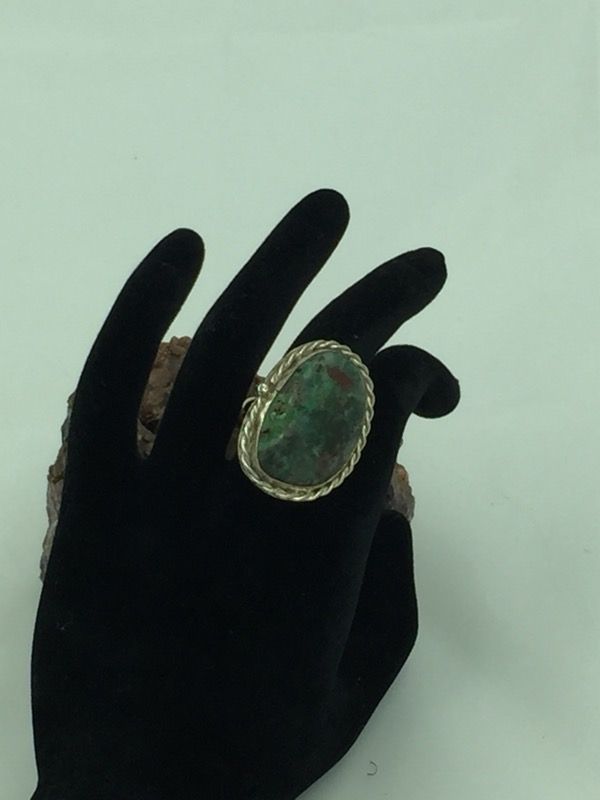 Vintage 925 STER Silver L Slab Turquoise Ring 7.25