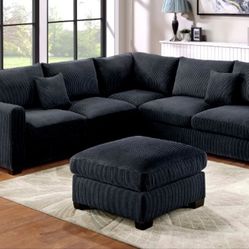Black 4-Pc Corduroy Sectional Sofa Set 