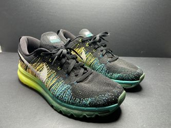 Nike Flyknit Max Mens Running Trainers 620469 Sneakers Shoes (U.S. Size 12)Black White Turbo Green Volt 001)
