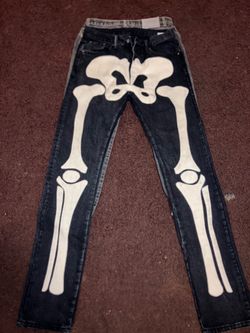 Dark Wash Skeleton Print Denim Jeans