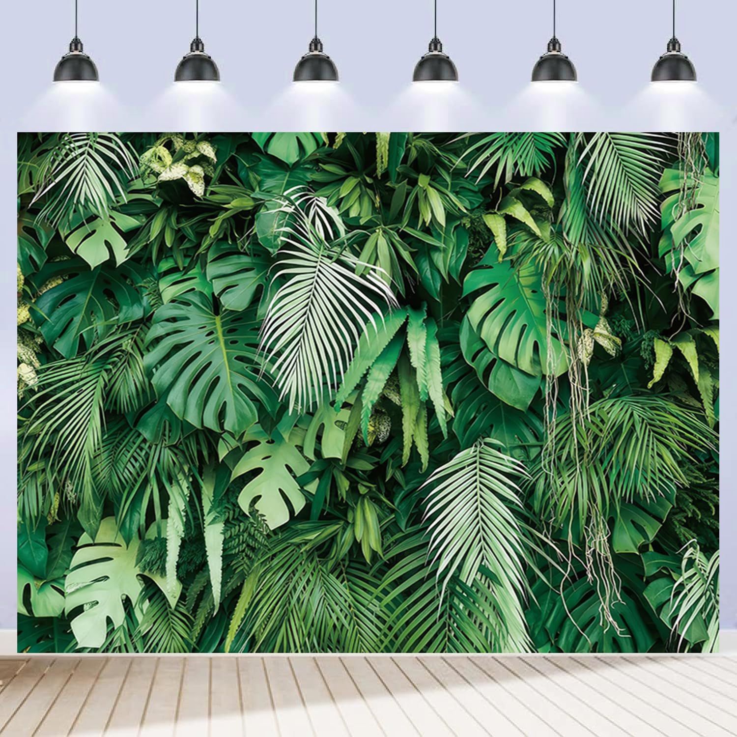 Jungle Safari Party Backdrop 10x8ft Tropical Leaf Green Palm Leaves Plant Photo Background Decorations Summer Hawaiian Luau Aloha Banner For Birthday