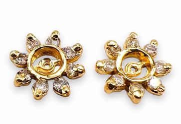 14k Yellow Gold .25ct Natural Diamond Earring Jackets Fits 3mm- 4mm Stud 1.70gr