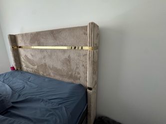 Beige/gold corduroy bed frame (like new)