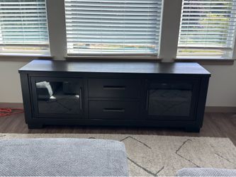 Ashley Galliden 80” TV Stand — Black, Glass Doors + Drawers