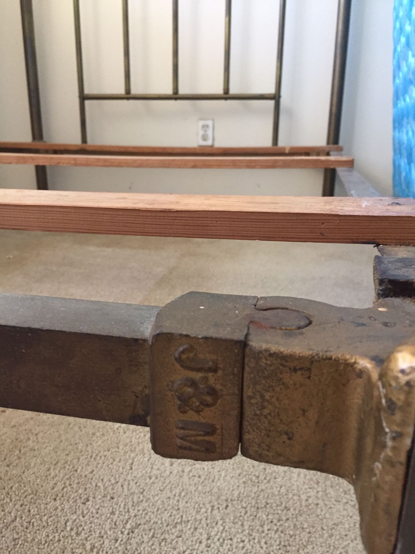 Vintage Antique Brass Bed With Original Frame And Rails French Country J&M, Full / Double Sturdy