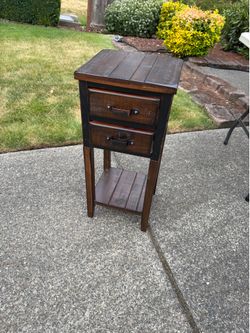 Rustic Solid Wood Accent Table / Nightstand with 2 Drawers & Shelf