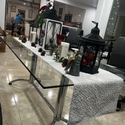 63’’ X 32’’ Glass Table With stainless Steel Legs