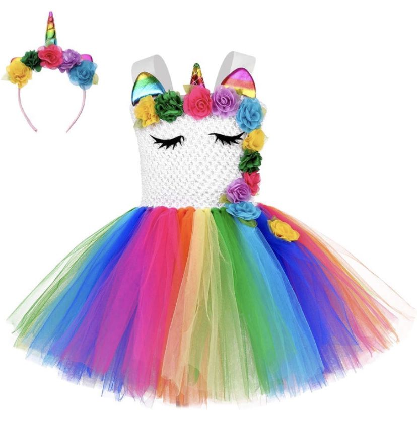 NEW Unicorn Rainbow Dress Costume with Headband - Size Large