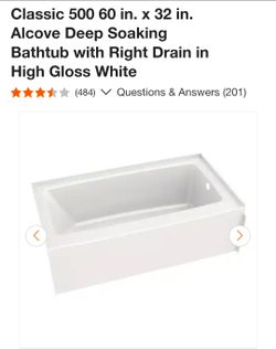 Classic 500 60 in. x 32 in. Alcove Deep Soaking Bathtub with Right Drain in High Gloss White