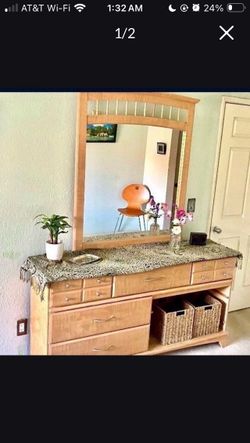 Large Light Wood Dresser & Matching Mirror Set