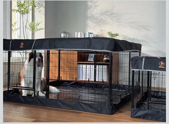 Dog Playpen Plus Storage Bag, 31.3" H 8 Panels Puppy Pen with Square Bottom & Top Cover, Heavy Duty Dog Fence for Camping