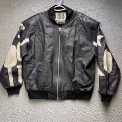 Vintage Leather Jacket IOU Mens Large Full Zip