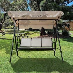 MULXY-D026 New 3-Person Outdoor Steel Patio Adjustable Canopy Porch Swing Chair