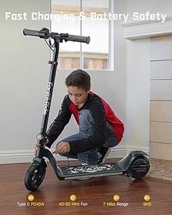 T10 Apex Electric Scooter for Kids 8-14, Adjustable Handlebar Height for Riders 4.3-5.6 ft, 132 lbs, Up to 40 mins Continuous Time, 3 Speed Mode 7/10/