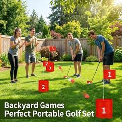 Premium Backyard Golf Game Set – 6-Hole Course, 2 Upgraded Adjustable Clubs, 12 Balls, Carry Bag
