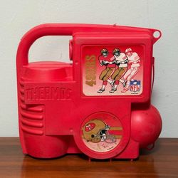 Vintage San Francisco 49ers NFL Thermos Plastic Red Lunch Box Collectible Item
