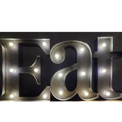 Metal Diner/Coffee Shop-Home Decor Lit EAT Sign 16.5x10x2”Batt Operated GC